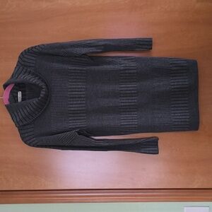 Gray Ribbed Cowl Neck Sweater Dress